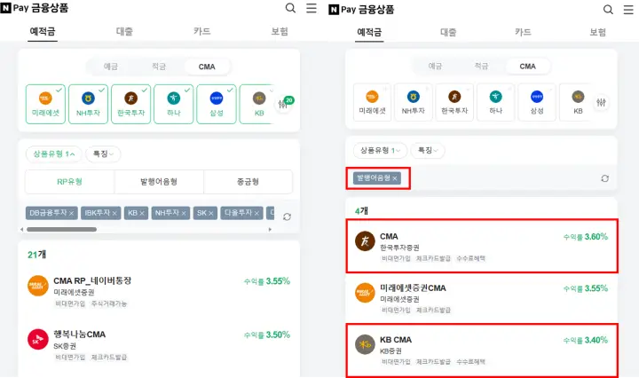 CMA 금융 상품비교하기